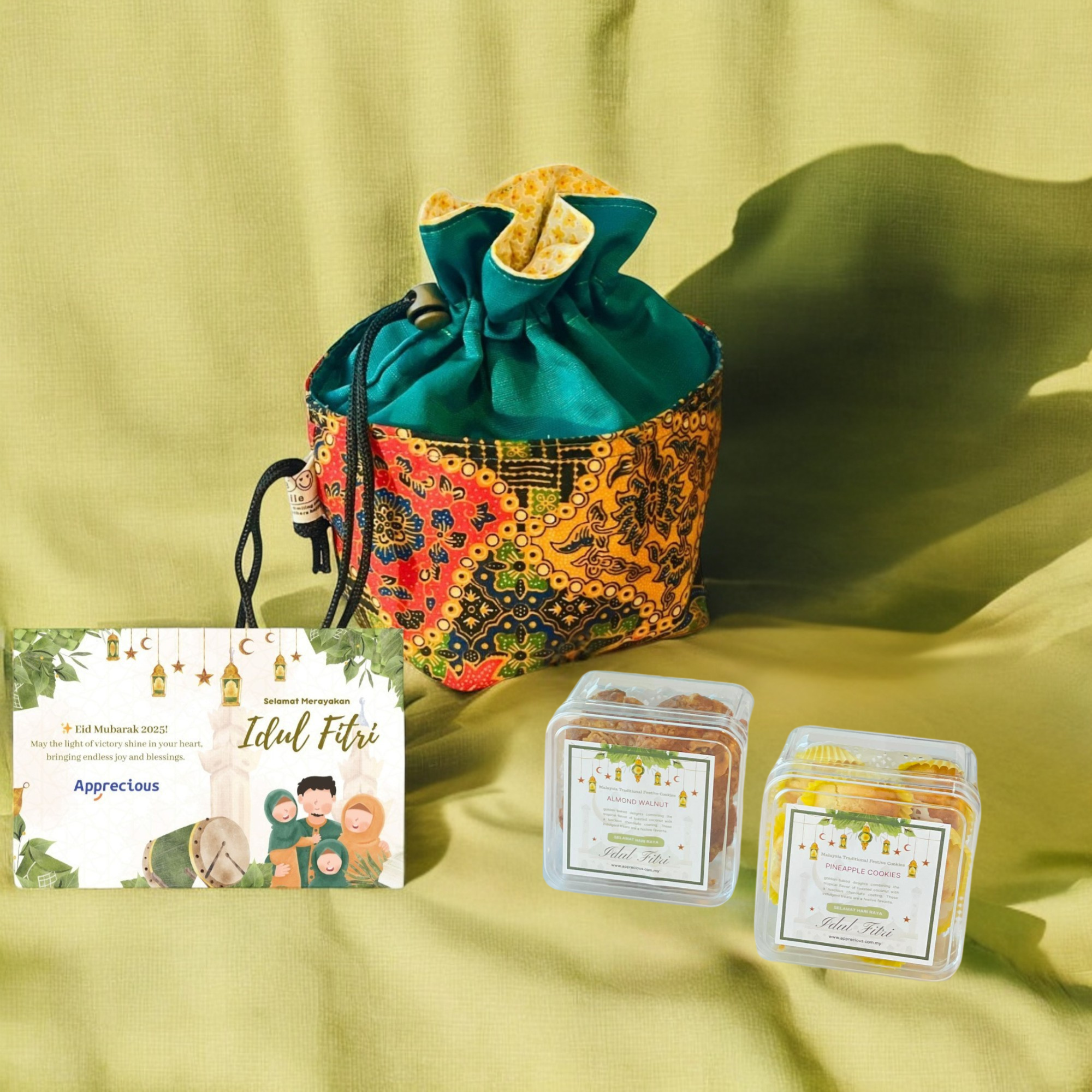 ZAMRUD (Raya Package filled with Chocolate Cookies and Eco Friendly Batik Coaster)