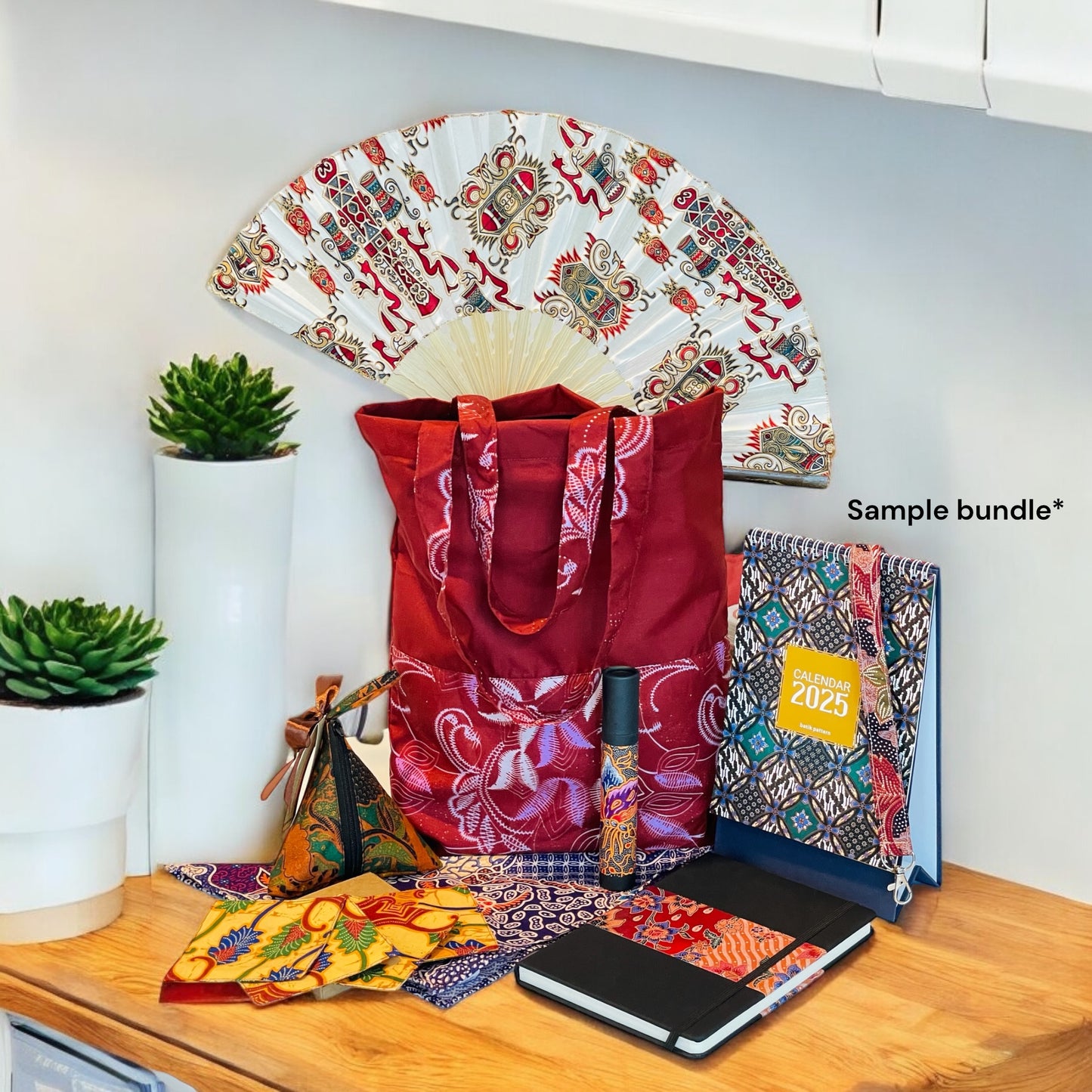 Reusable Fabric Batik Tote Bag (Red)