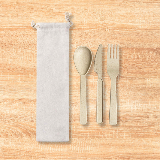 Wheat Straw Cutlery Set in Canvas Pouch