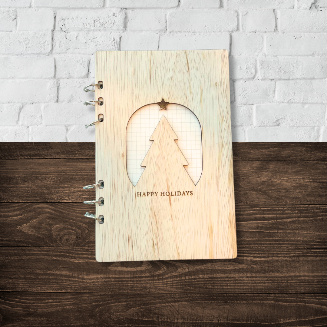 Wooden Cover Holiday Refillable Notebook