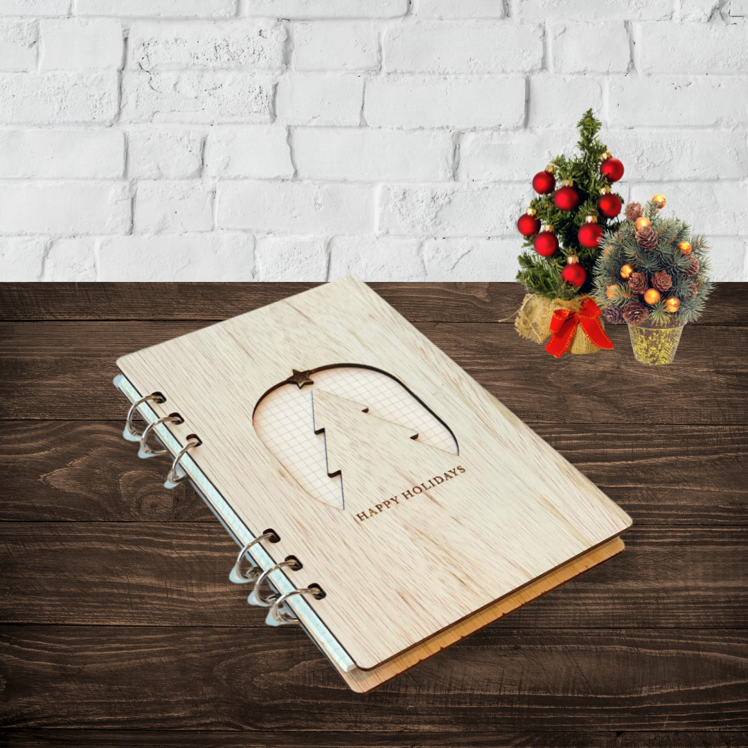 Wooden Cover Holiday Refillable Notebook